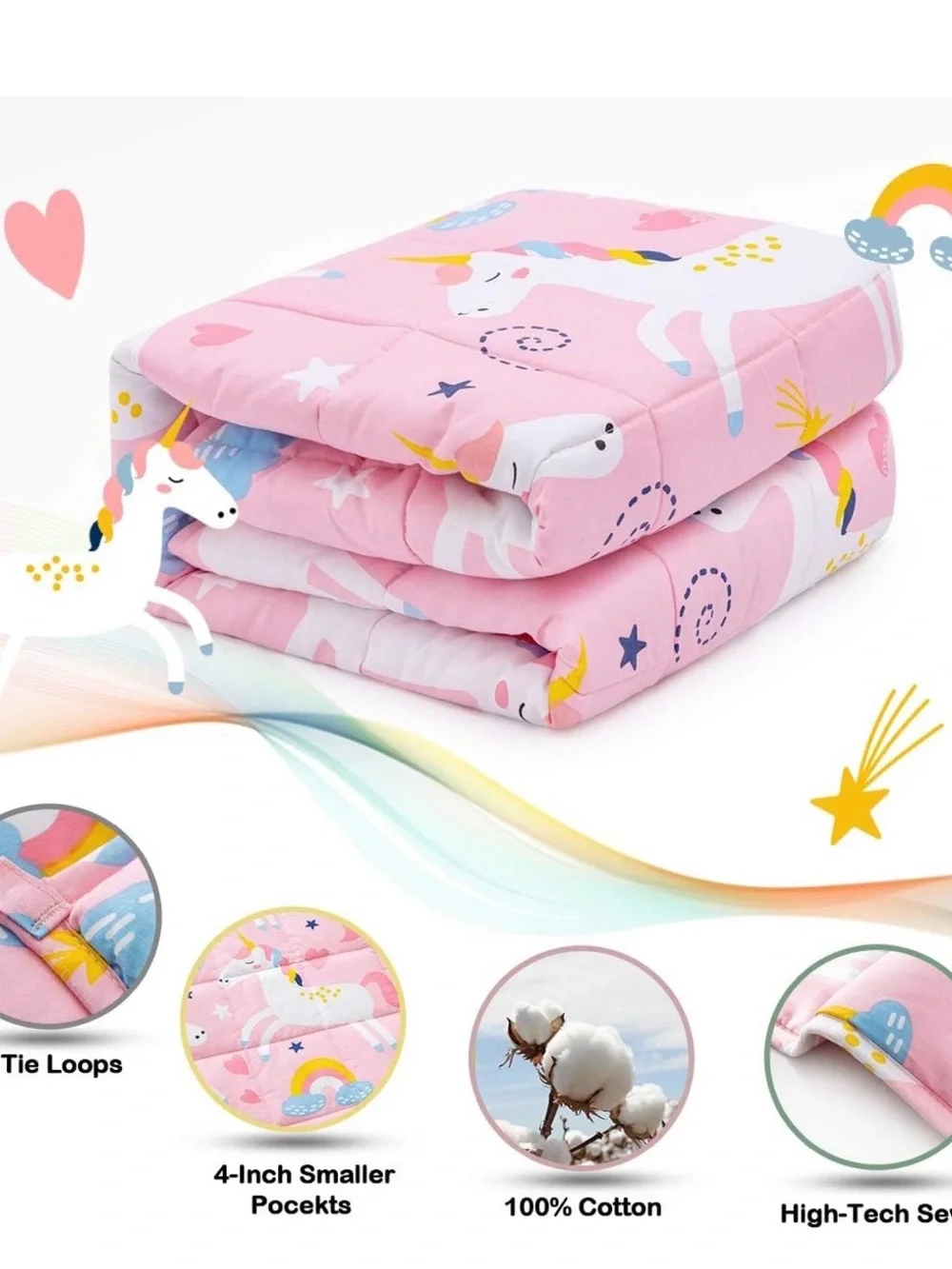 Soft Pink Unicorn & Rainbow Kids Comforter - Baby Bedding nwot